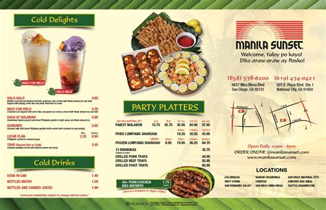 manila sunset menu.